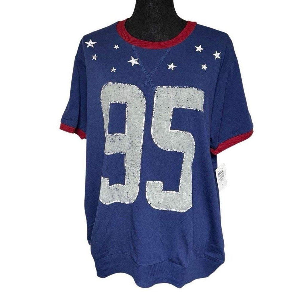 Torrid Navy and Red Classic Fit 95 Graphic Ringer Tee